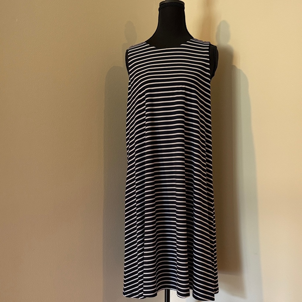 Anne Klein Blue and White Striped Midi Dress
